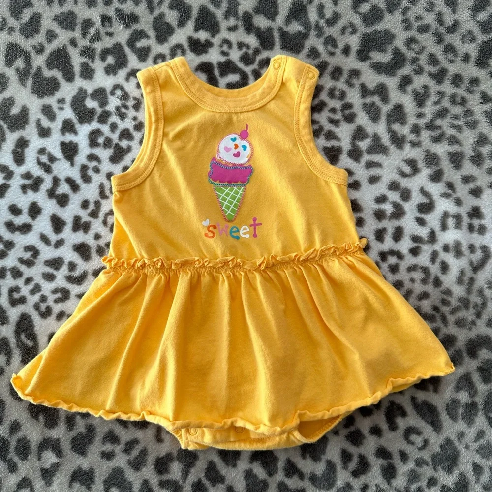 The Children’s Place Graphic Bodysuit Dress in Mango Orange Yellow Size 12 mos